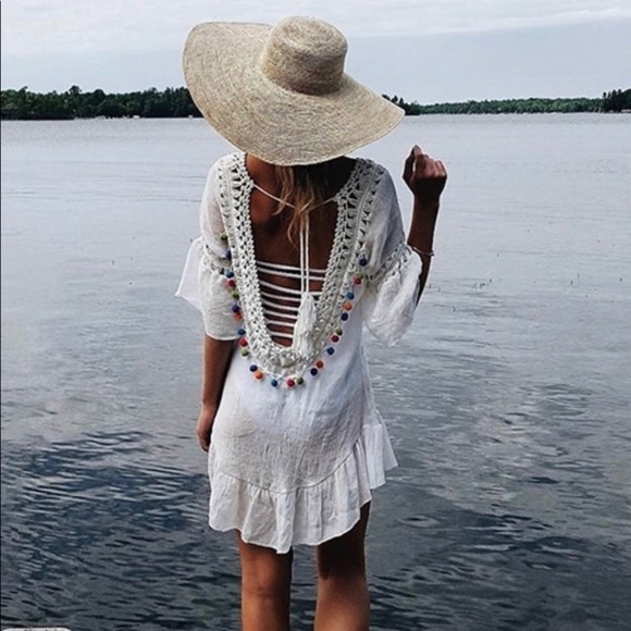 Pom Pom Crochet Boho Festival Beach Swim Cover Up - Picture 2 of 7